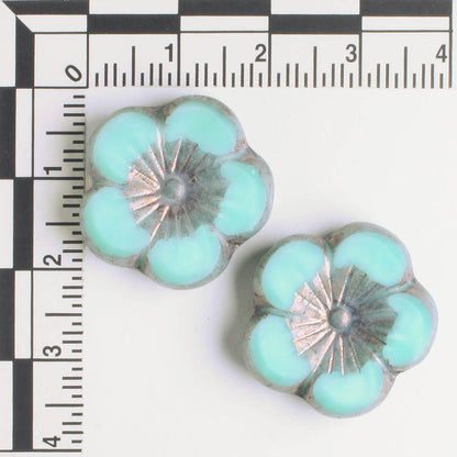 21mm Hibiscus Flower - Turquoise and Purple