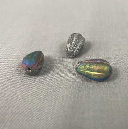 Czech Glass Melon Drop Bead - Antique Silver AB with Etched Finish - each
