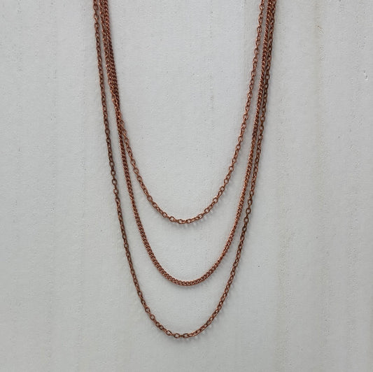 Copper 3 Strand Chain Necklace - 19-22" - qty 10