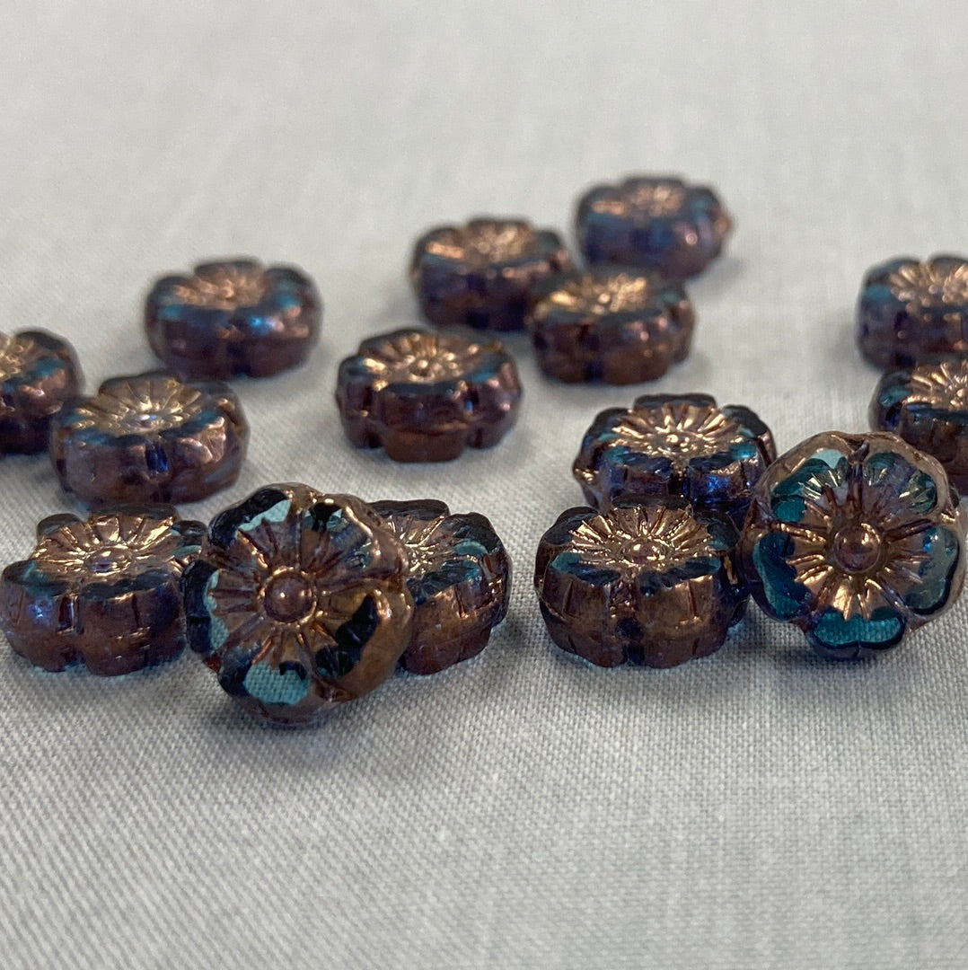 9mm Hibiscus Flower - Pale Blue with Copper