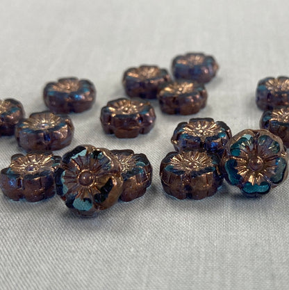 9mm Hibiscus Flower - Pale Blue with Copper
