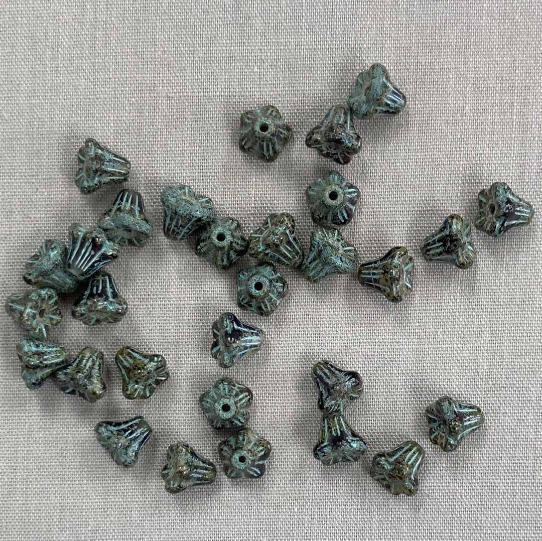 5x6mm Bell Flower - Black Picasso with Turquoise