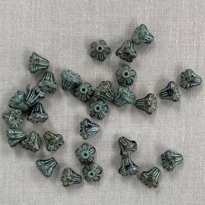 5x6mm Bell Flower - Black Picasso with Turquoise