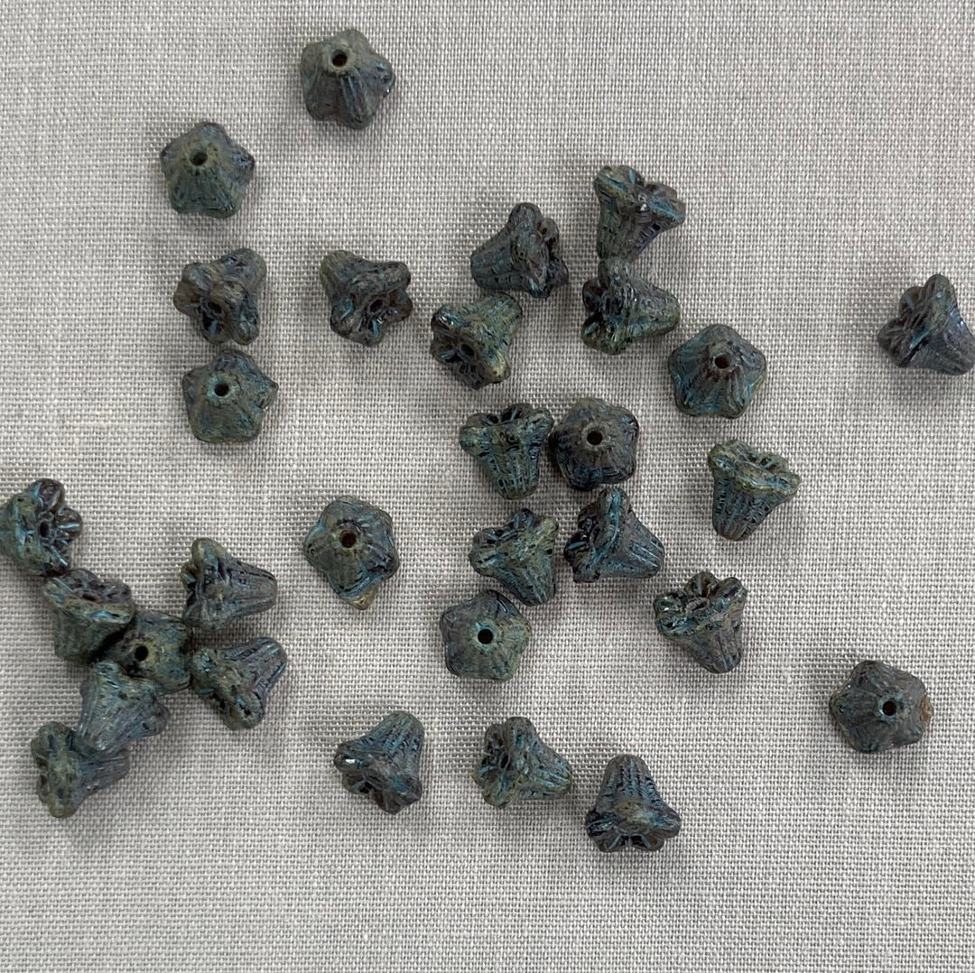 5x6mm Bell Flower - Black Picasso with Turquoise
