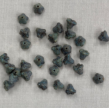 5x6mm Bell Flower - Black Picasso with Turquoise