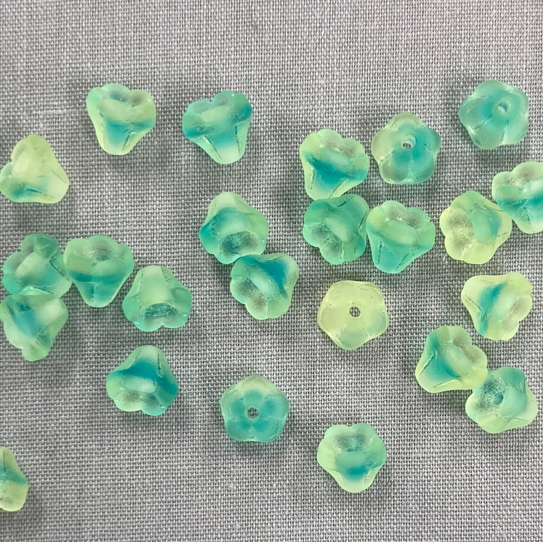 5x6mm Bell Flower - Aqua/Yellow