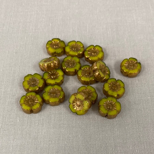 9mm Hibiscus Flower - Avocado with Bronze