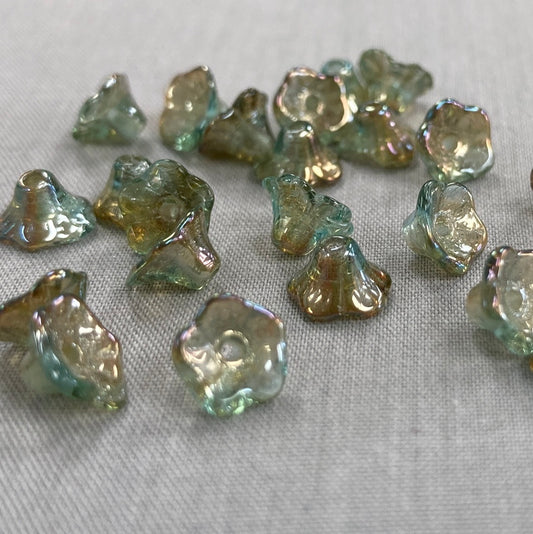 4x6mm Bell Flower - Teal/Brown Luster