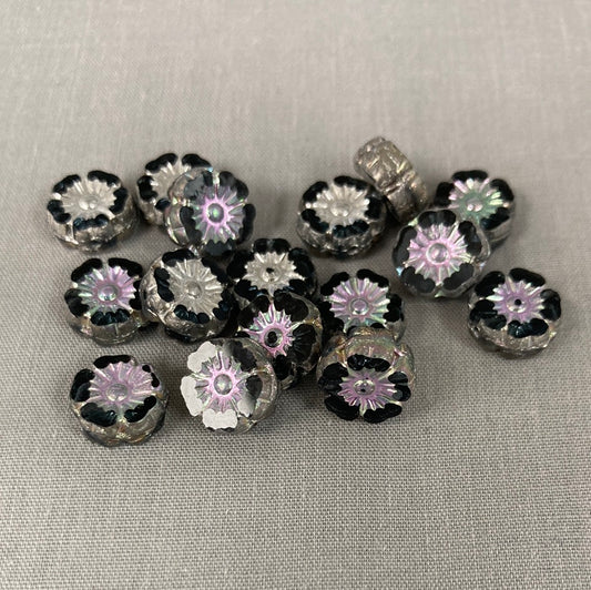 9mm Hibiscus Flower - Slate Blue with Silver AB