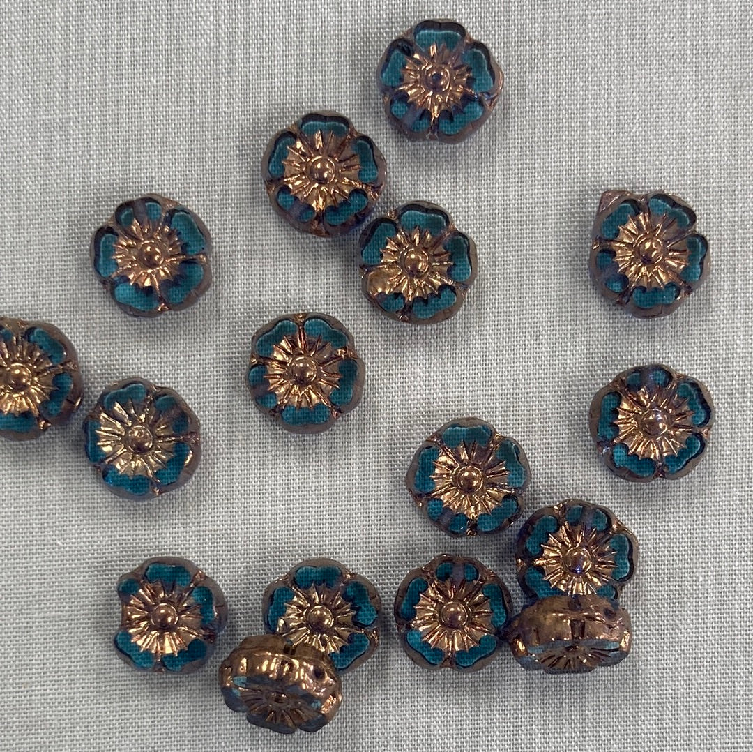 9mm Hibiscus Flower - Pale Blue with Copper