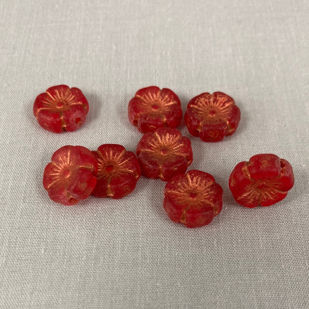 12mm Hibiscus Flower - Red and Copper