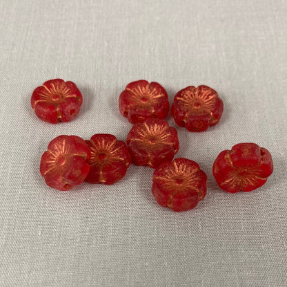 12mm Hibiscus Flower - Red and Copper