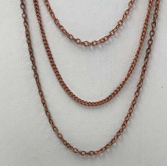 Copper 3 Strand Chain Necklace - 19-22" - qty 10