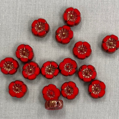 9mm Hibiscus Flower - Scarlet Red with Bronze