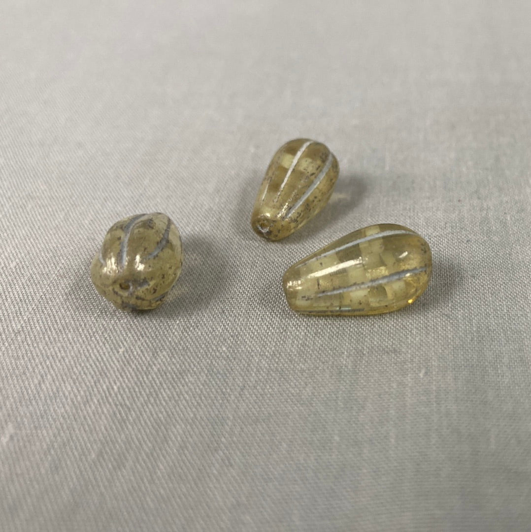 Czech Glass Melon Drop Bead - Yellow and White - each