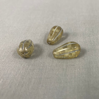Czech Glass Melon Drop Bead - Yellow and White - each