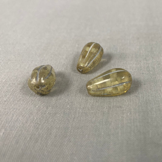 Czech Glass Melon Drop Bead - Yellow and White - each