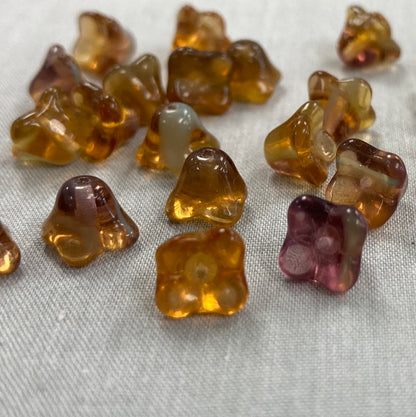 5x8mm Bell Flower - Amber with Turquoise