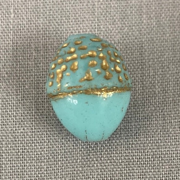 Czech Glass Acorn Bead - Sky Blue with Gold - each