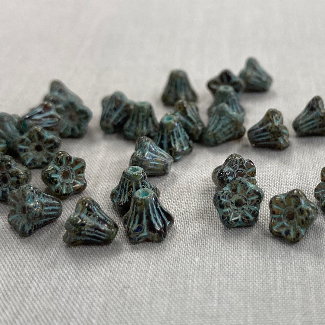 5x6mm Bell Flower - Black Picasso with Turquoise