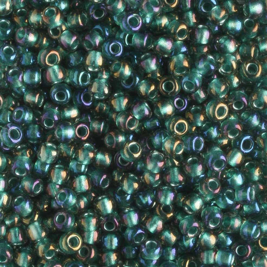 11/0 Color Lined Crystal Prairie Green - 10 grams