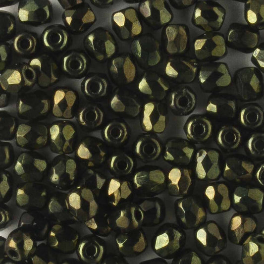 3mm Round Fire Polish Metallic Dark Green