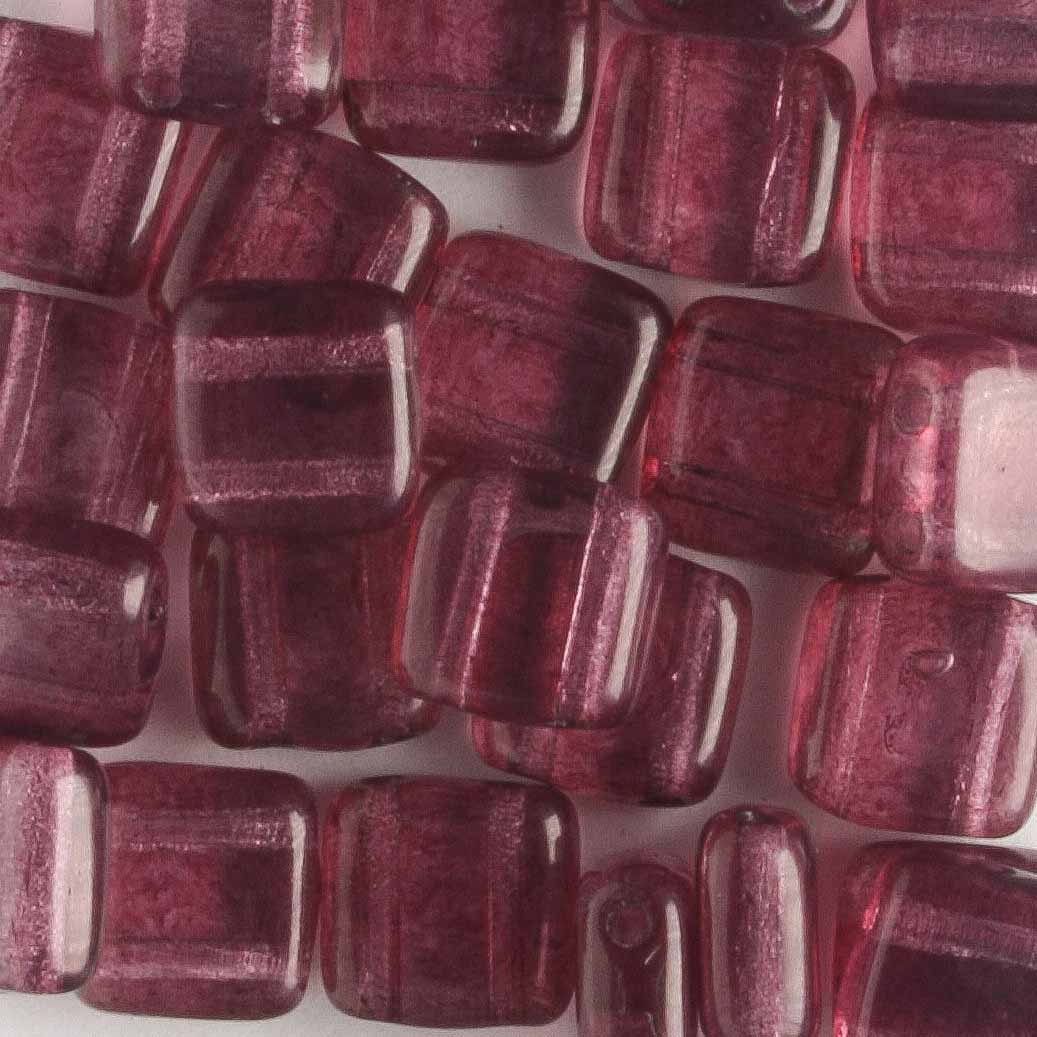 2 Hole Tile Transparent Amethyst - 25 beads