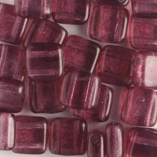 2 Hole Tile Transparent Amethyst - 25 beads
