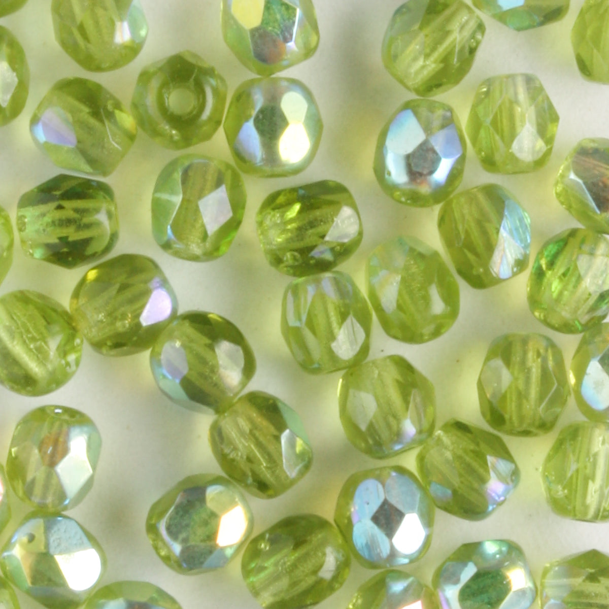 4mm Round Fire Polish Olivine Green AB