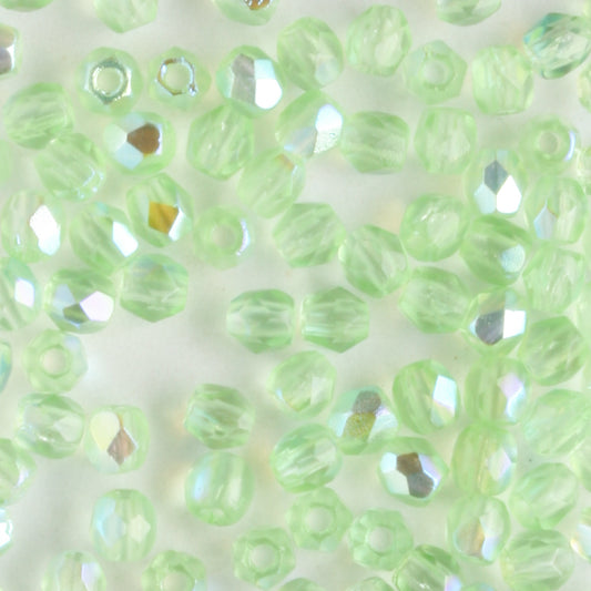 3mm Round Fire Polish Peridot Green AB