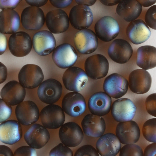 4mm Druk Dark Topaz Matte AB - 100 beads