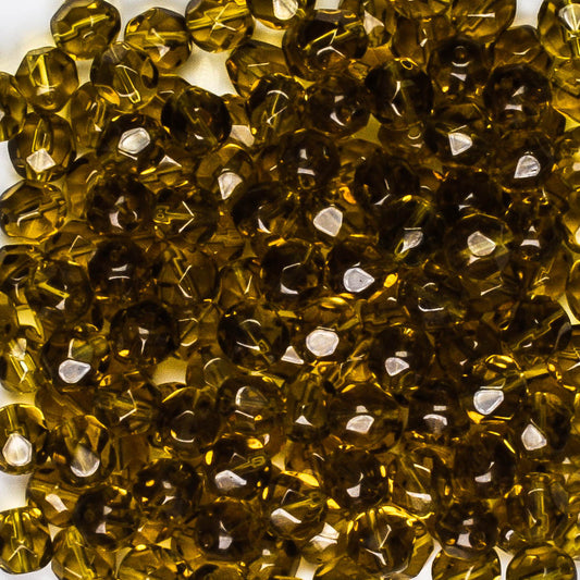 6mm Faceted Round Olive Green - 50 beads