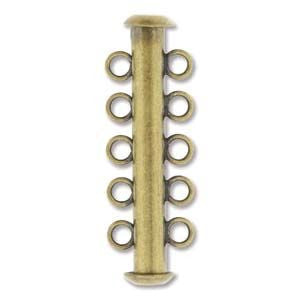 5 Strand Slide Clasp, Antique Brass