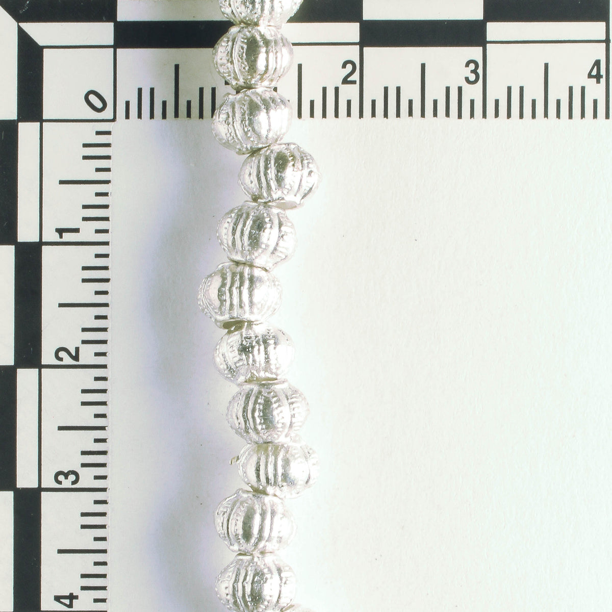 Pewter Beads, Silver Plated - 8" Strand