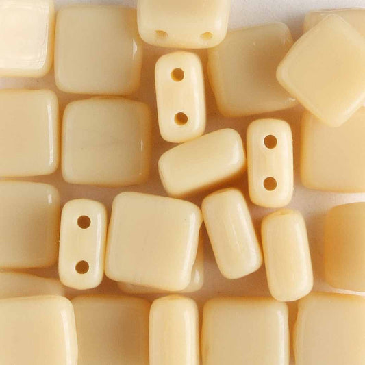 2 Hole Tile Light Beige - 25 beads