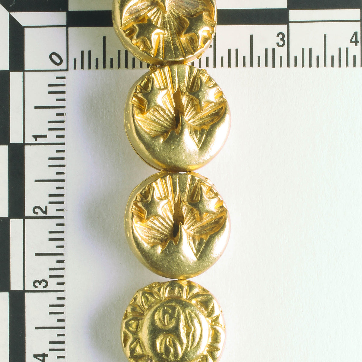 Pewter Beads, Gold Plated - 8" Strand