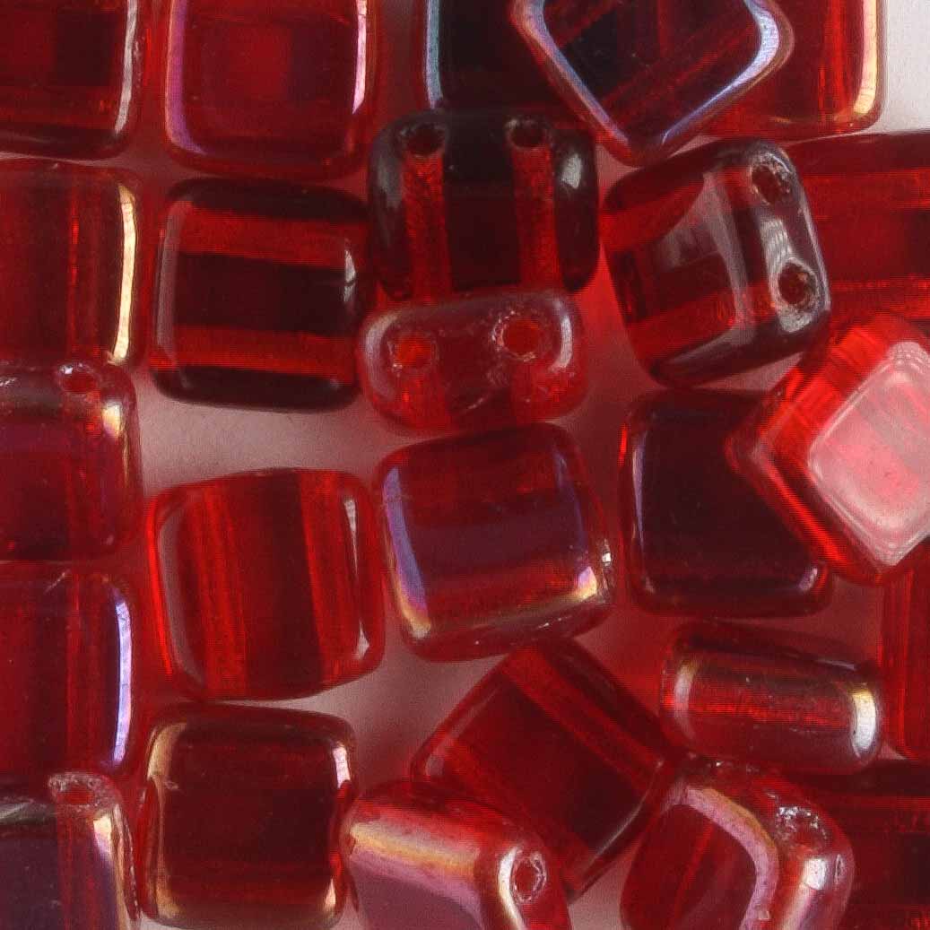 2 Hole Tile Siam Ruby - 25 beads