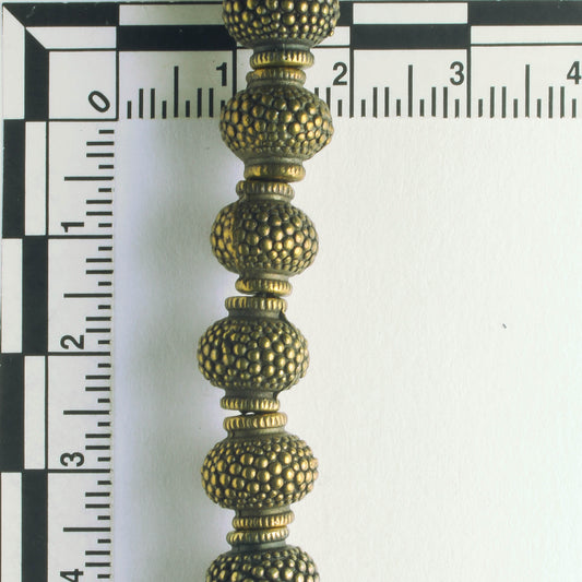 Pewter Beads, Brass Plated - 8" Strand