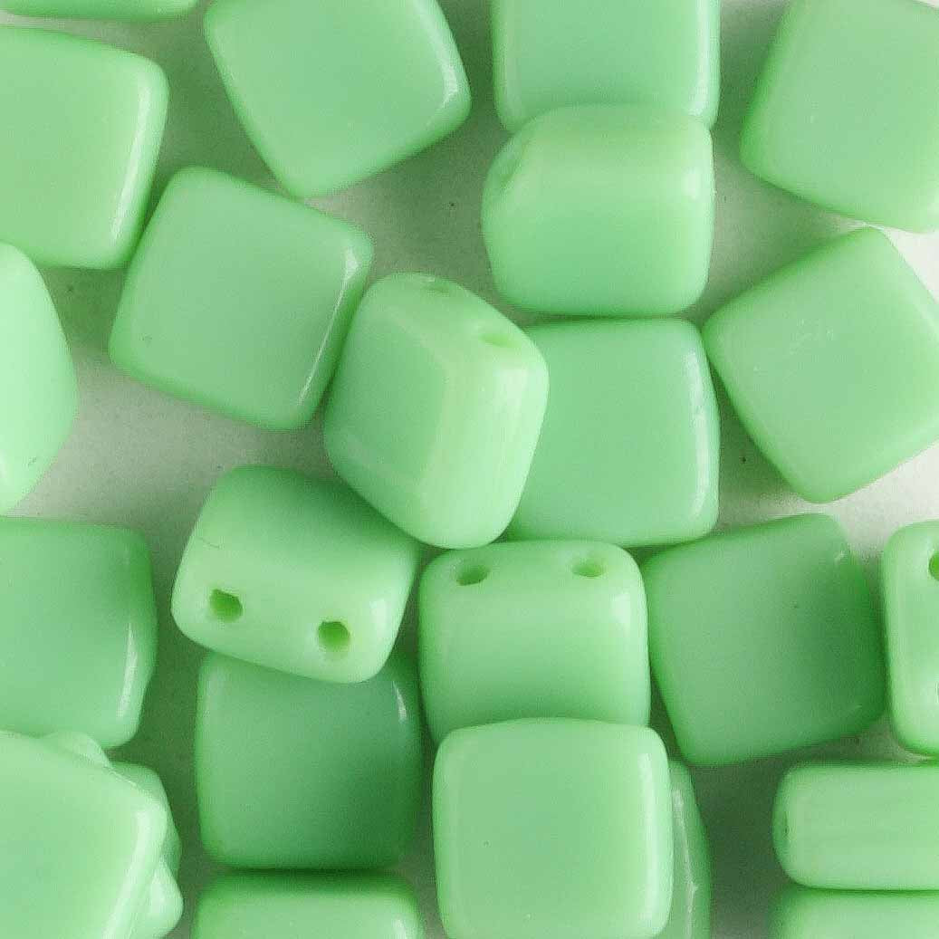 2 Hole Tile Opaque Olivine - 25 beads