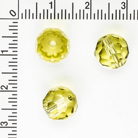 9mm Faceted Round Light Olive - 25 beads