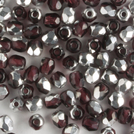 3mm Round Fire Polish Purple Silver