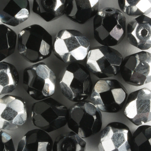 6mm Round Fire Polish Black/Silver