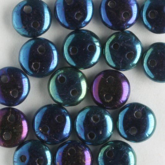 2 Hole Lentil Iris Blue - 50 beads