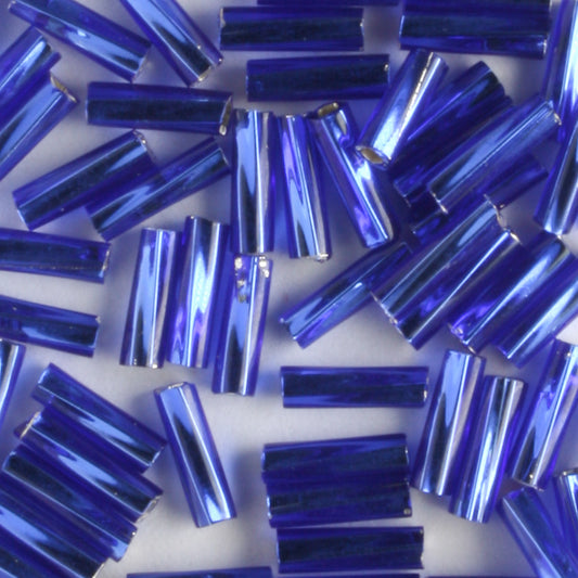 6mm Twisted Bugle Silver Lined Sapphire Blue