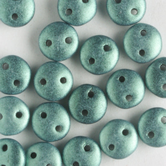 2 Hole Lentil Metallic Suede Green - 50 beads