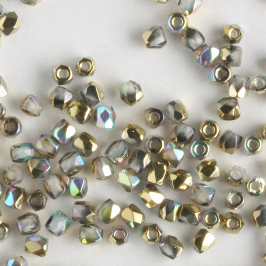 True 2mm Round Fire Polish Crystal Gold Rainbow