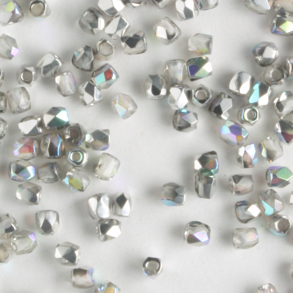 True 2mm Round Fire Polish Crystal Silver Rainbow