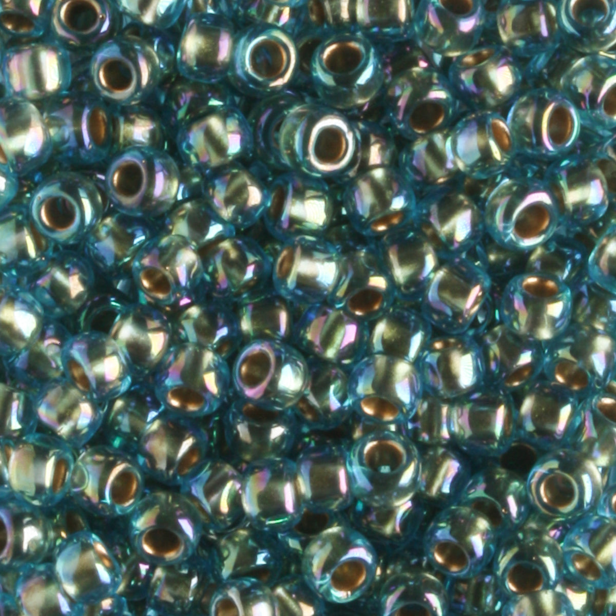 8/0 Gold Lined Rainbow Aqua - 10 grams