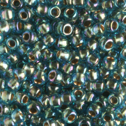 8/0 Gold Lined Rainbow Aqua - 10 grams