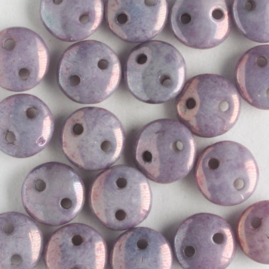 2 Hole Lentil Luster Opaque Amethyst - 50 beads
